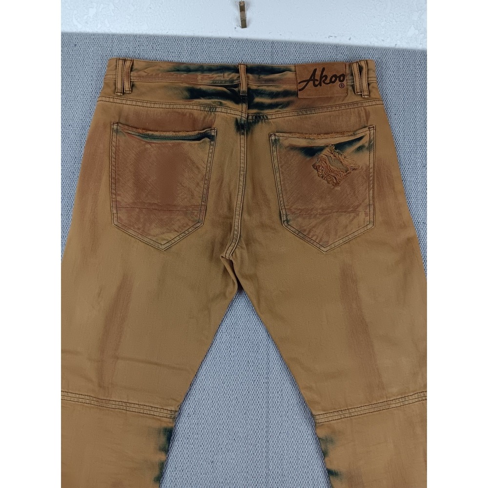 Akoo‎ Jeans Mens 38X34 Brown Tie Dye Distressed Studded Big Oak Fit Studded Y2K - Picture 10 of 15